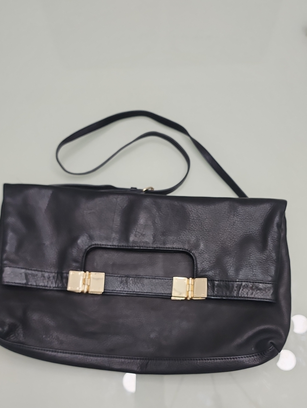 Vince Camuto Black Leather Shoulder Bag with Gold Hardware